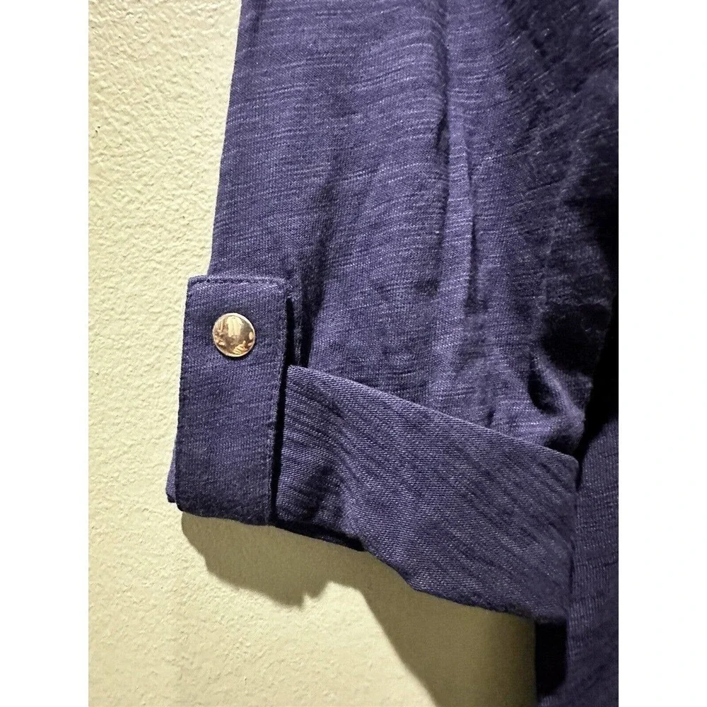 Belle by Kim Gravel Slub Knit Utility Sleeve Top Women's Sz XXS Blue Roll Tab‌‌ - Picture 5 of 6